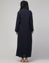 Modest Abaya with open front and coat-style collar In the Color Navy Blue